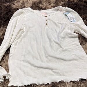 White Long Sleeve Henley Top